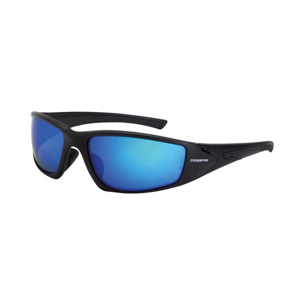 Polarized Safety Glasses, Wraparound Blue Mirror POL Polycarbonate Lens, Scratch-Resistant