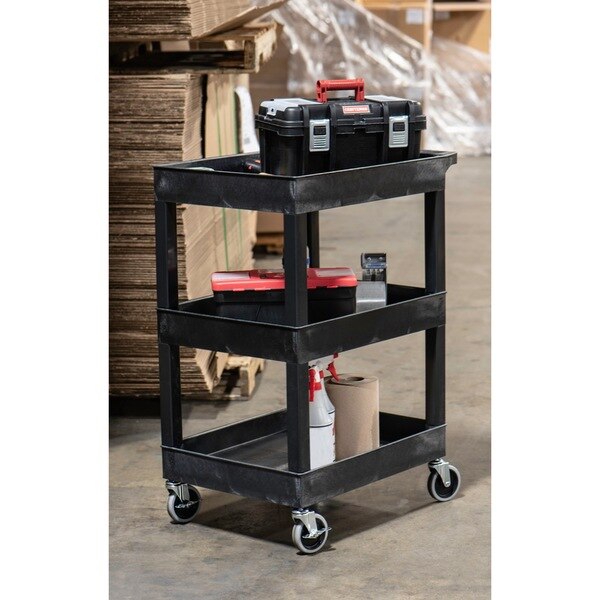Plastic Utility Tub Cart, Three Shelf, 24