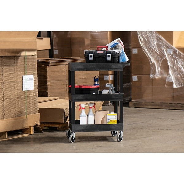 Plastic Utility Tub Cart, Three Shelf, 24