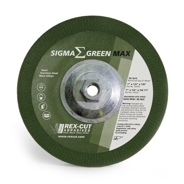 Sigma Green Max Grinding Wheel, 7 x 1/4 x 5/8-11
