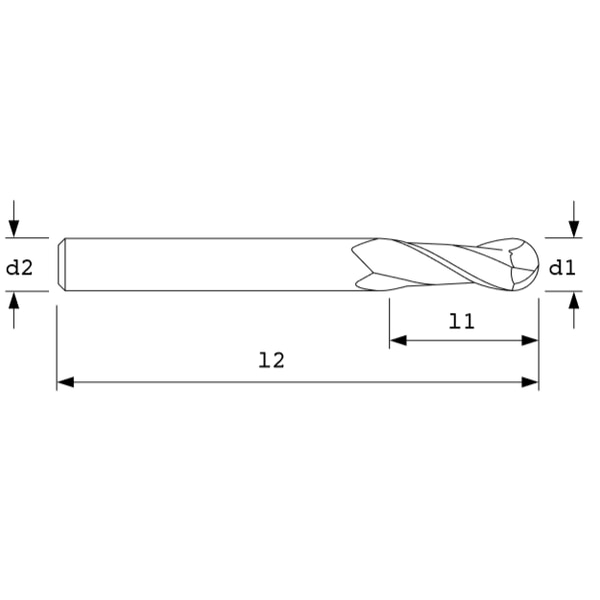 End Mill, XL Ball, 30Hlx, 2FL, 1