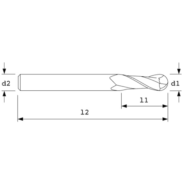 End Mill, XL Ball, 38Hlx, 2FL, 1/2