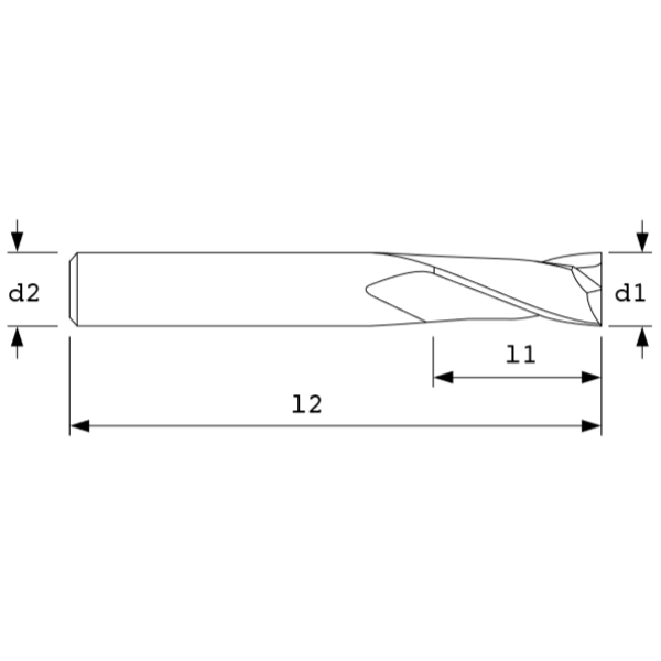 End Mill, Std Sq, 38Hlx, 2FL, 3/8