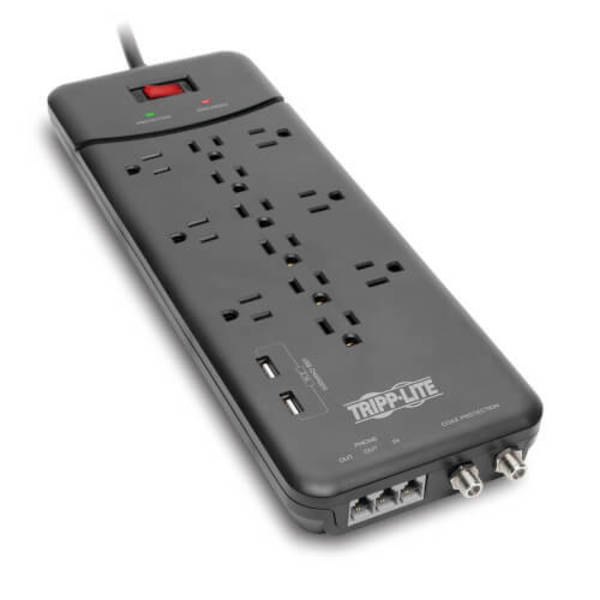Surge Protector Power Strip 12 Outlet 2 USB Ports Tel/Modem/Coax
