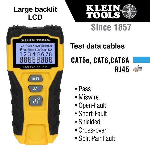 Cable Tester, LAN Scout Jr. 2, Backlit LCD, Multiple Tone Generator, Use With Dark Cable Systems