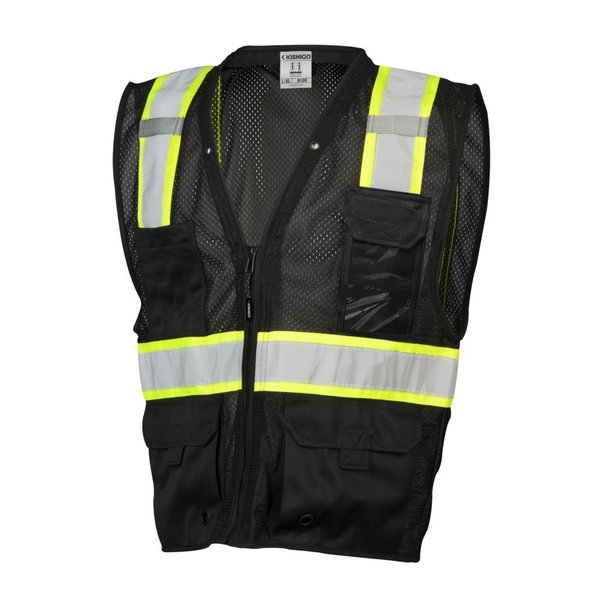 Safety Vest, Black, Polyester Mesh, L/XL