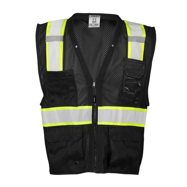 Safety Vest, Black, Polyester Mesh, 4XL/5XL