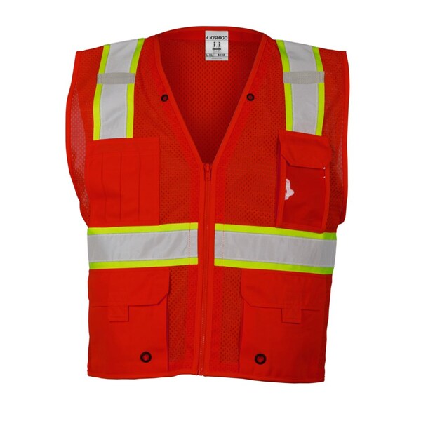Hi-Viz Vest, Multi-Pocket, Red, L-XL