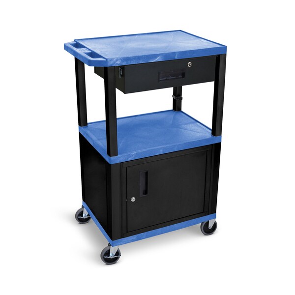 AV Cart, 3 Shelves, Cabinet, Drawer and Black Legs, 42