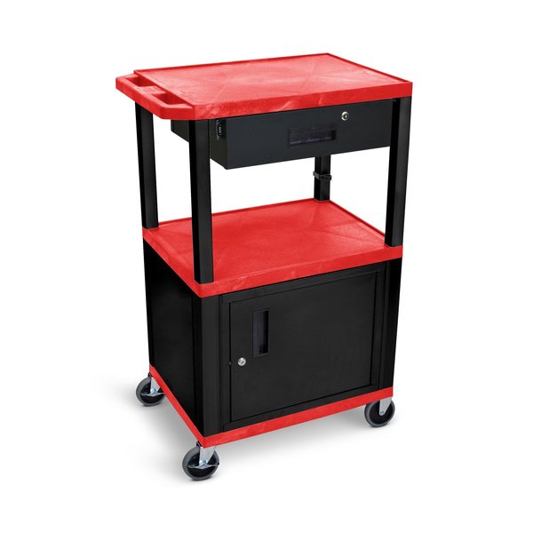 AV Cart, 3 Shelves, Cabinet, Drawer and Black Legs, 42