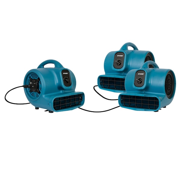 1/4 HP, 1600 CFM, 3 Amps, 4 Positions, 3 Speeds Air Mover with Power Outlets for Daisy Chain