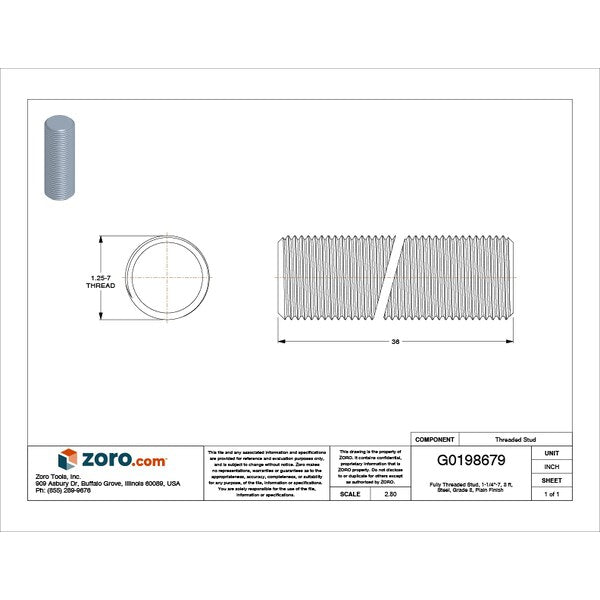 Fully Threaded Stud, 1-1/4
