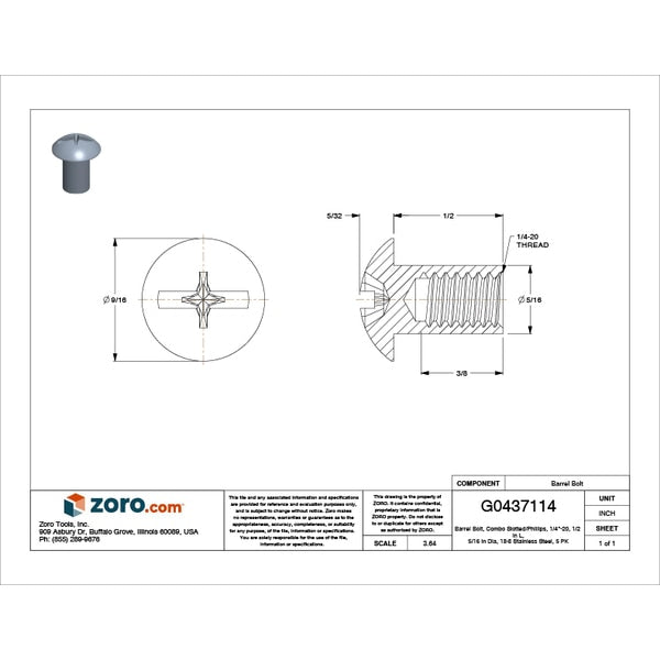 Barrel Bolt, 1/4