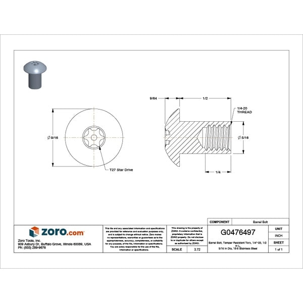 Barrel Bolt, 1/4