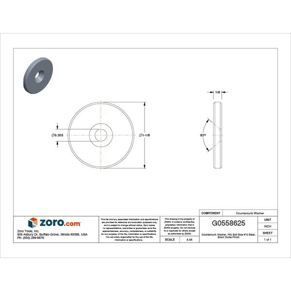 Countersunk Washer, Fits Bolt Size #10 Steel, Black Oxide Finish
