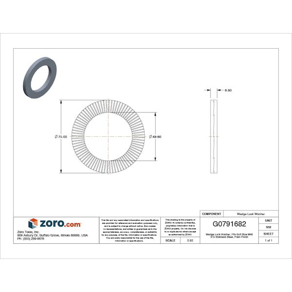 Wedge Lock Washer, Fits Bolt Size M48 316 Stainless Steel, Plain Finish