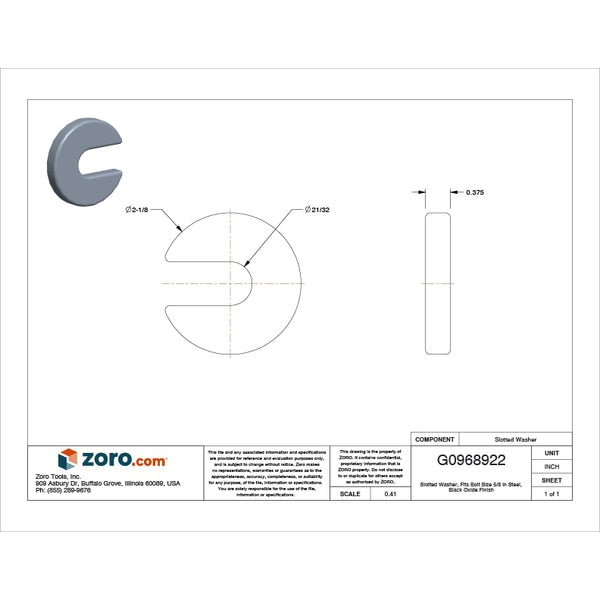 Slotted Washer, Fits Bolt Size 5/8 in Steel, Black Oxide Finish