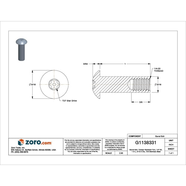 Barrel Bolt, 1/4