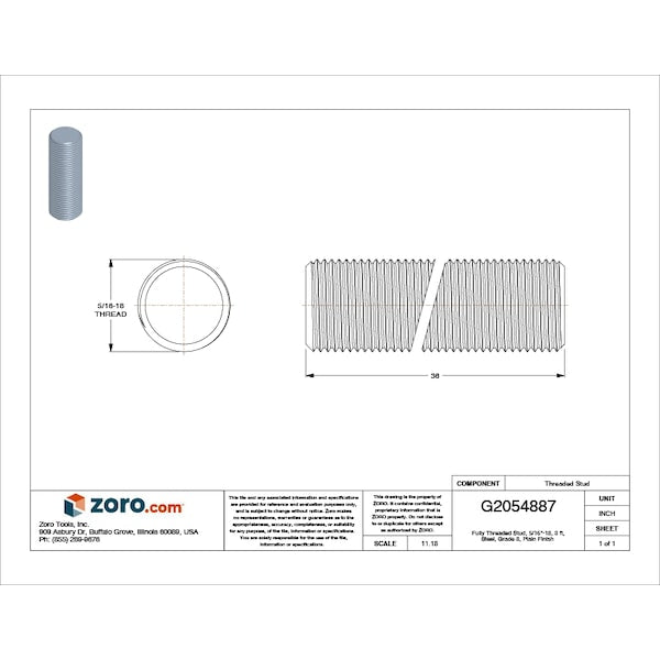 Fully Threaded Stud, 5/16