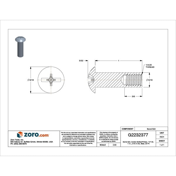 Barrel Bolt, 1/4