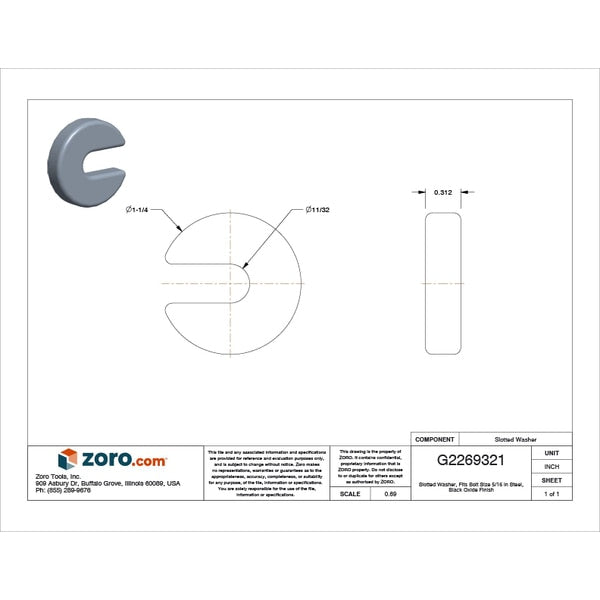 Slotted Washer, Fits Bolt Size 5/16 in Steel, Black Oxide Finish