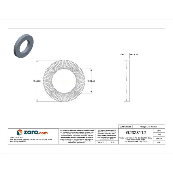Wedge Lock Washer, Fits Bolt Size M27 Steel, Delta Protect Finish, 25 PK