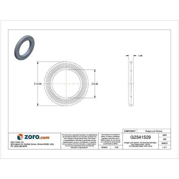 Wedge Lock Washer, Fits Bolt Size M8 Steel, Zinc Plated Finish, 100 PK