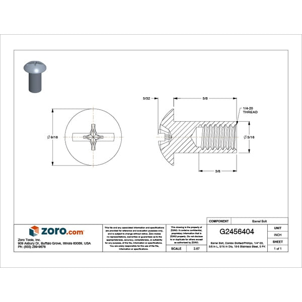 Barrel Bolt, 1/4