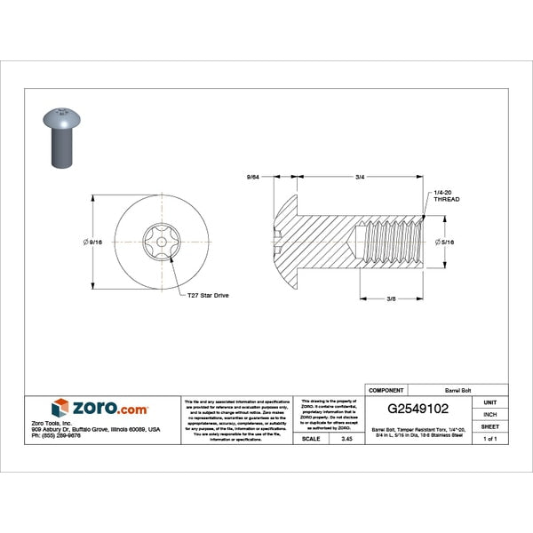 Barrel Bolt, 1/4