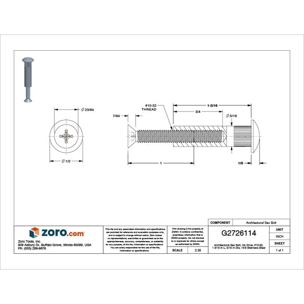 Arch Barrel, #10-32, 1 3/16 in Brl Lg, 5/16 in Brl Dia, 18-8 Stainless Steel Plain