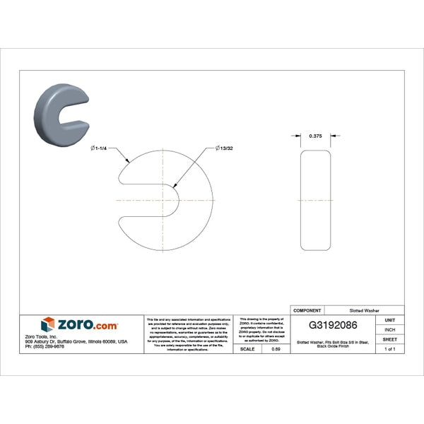Slotted Washer, Fits Bolt Size 3/8 in Steel, Black Oxide Finish