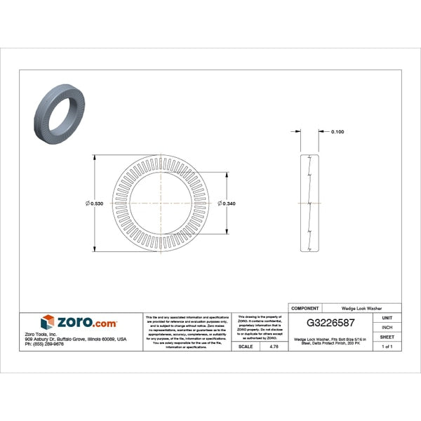 Wedge Lock Washer, Fits Bolt Size 5/16 in Steel, Delta Protect Finish, 200 PK