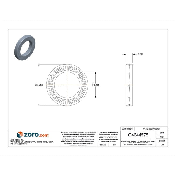 Wedge Lock Washer, Fits Bolt Size 1/4 in Steel, Delta Protect Finish, 20 PK