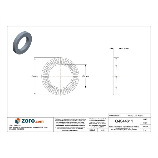 Wedge Lock Washer, Fits Bolt Size 3/8 in Steel, Delta Protect Finish, 20 PK