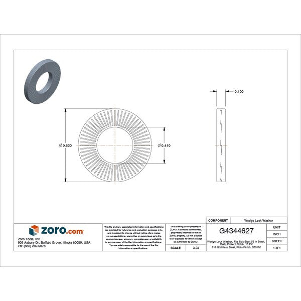 Wedge Lock Washer, Fits Bolt Size 3/8 in Steel, Delta Protect Finish, 10 PK