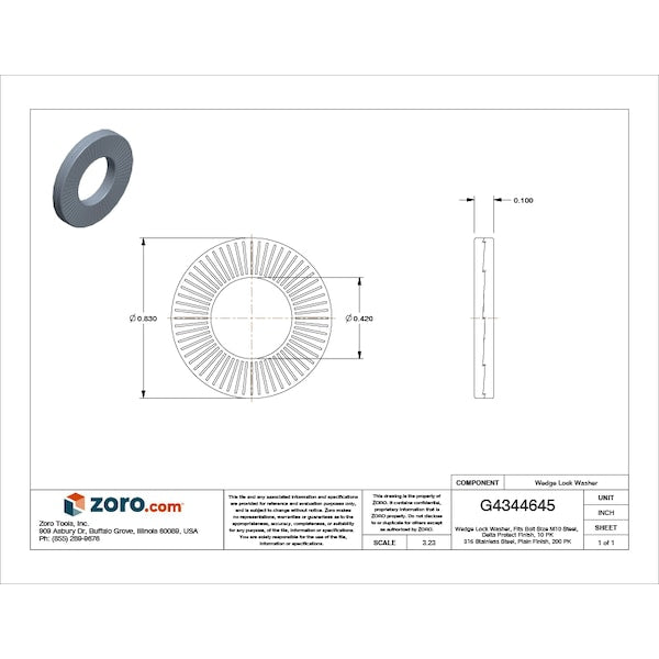Wedge Lock Washer, Fits Bolt Size M10 Steel, Delta Protect Finish, 10 PK