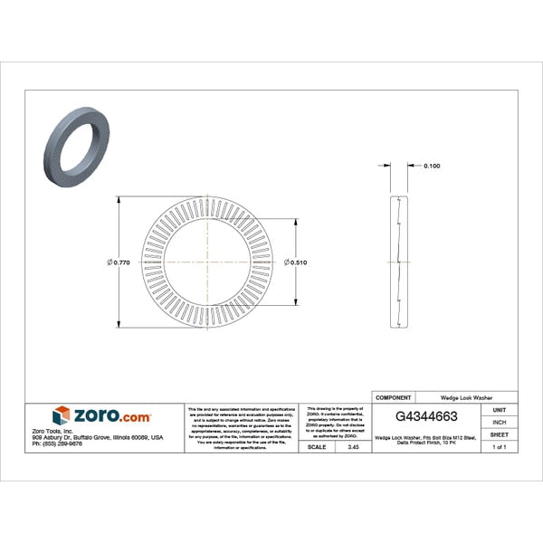 Wedge Lock Washer, Fits Bolt Size M12 Steel, Delta Protect Finish, 10 PK