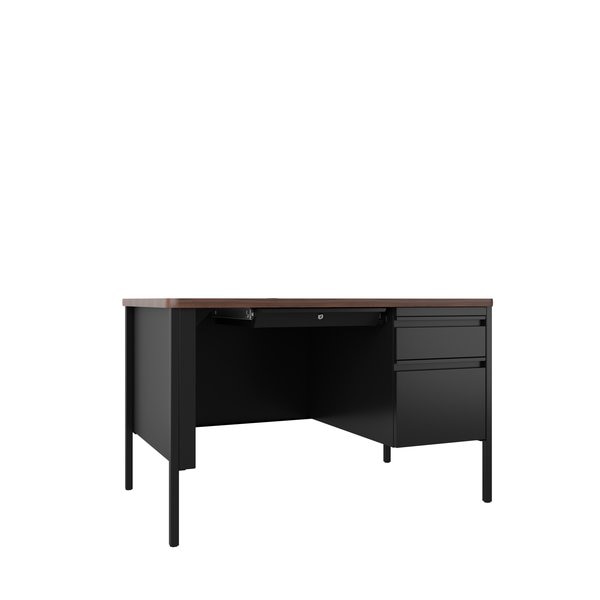 Pedestal Desk, 30 in D, 48 in W, 29.5 in H, Black / Walnut, Steel