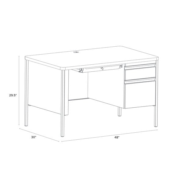 Pedestal Desk, 30 in D, 48 in W, 29.5 in H, Black / Walnut, Steel