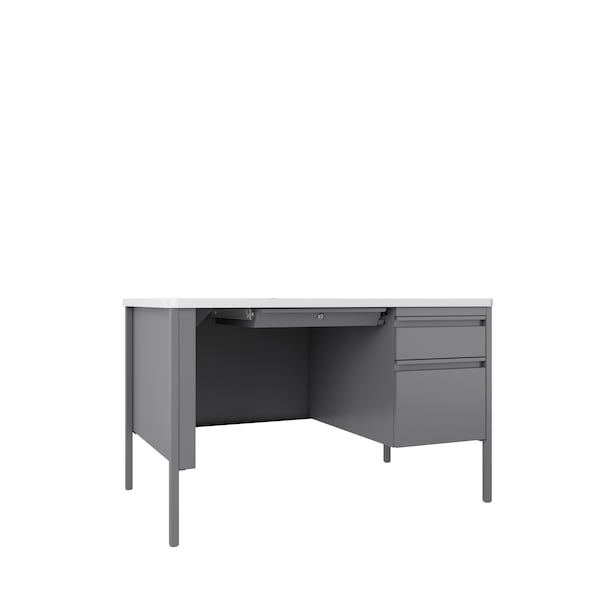 Pedestal Desk, 30 in D, 48 in W, 29.5 in H, Platinum / White, Steel