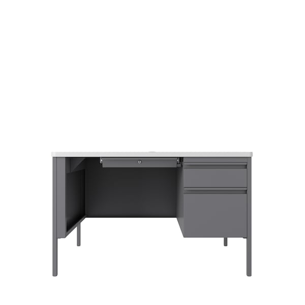 Pedestal Desk, 30 in D, 48 in W, 29.5 in H, Platinum / White, Steel