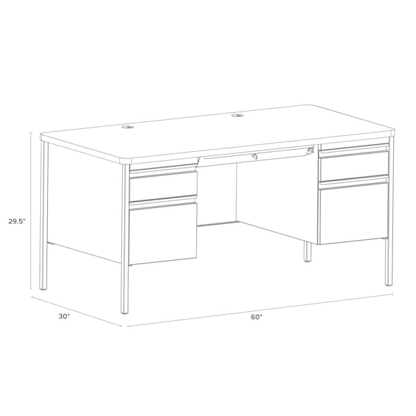 Pedestal Desk, 30 in D, 48 in W, 29.5 in H, Platinum / White, Steel