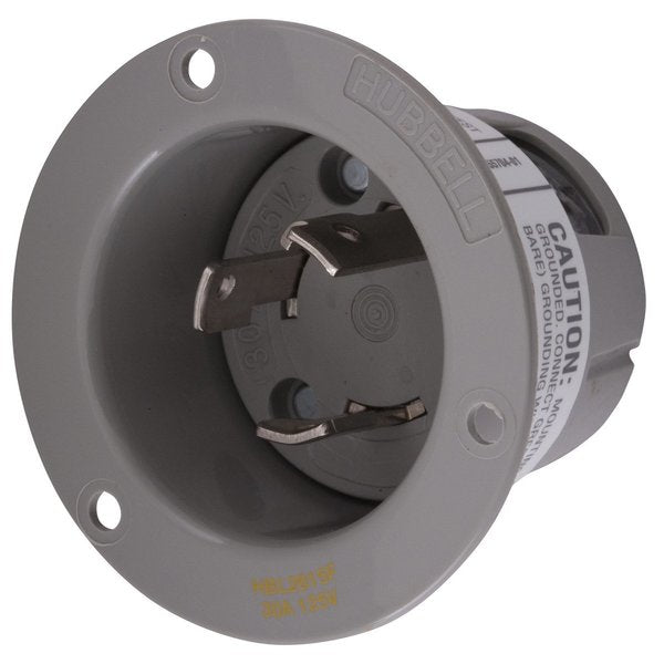 Locking Devices, Twist-LockÂ®, Industrial, Flanged Inlet, 30A 125V 2-Pole 3-Wire Grounding, L5-30P, Screw Terminal, Gray, High Temp Version