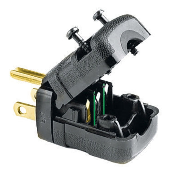 Straight Blade Devices, Male Plug, Valise Series, Industrial/Commercial Grade, Straight, 2-Pole 3-Wire Grounding, 15A 125V, 5-15P, Black, Single Pack