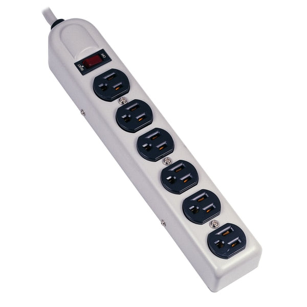 Straight Blade Devices, Plug Strip, 6) Receptacles, Metallic Body, 6' Cord