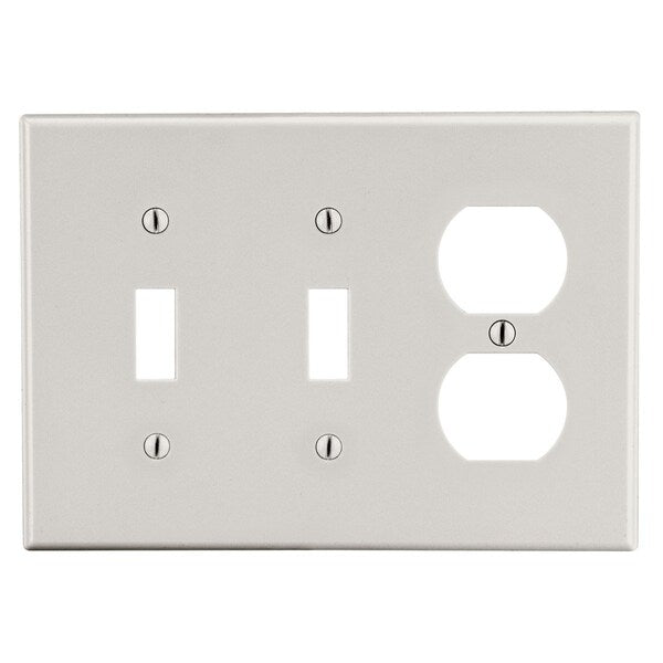 Wallplate, 3-Gang, 2) Toggle 1) Duplex, Light Almond