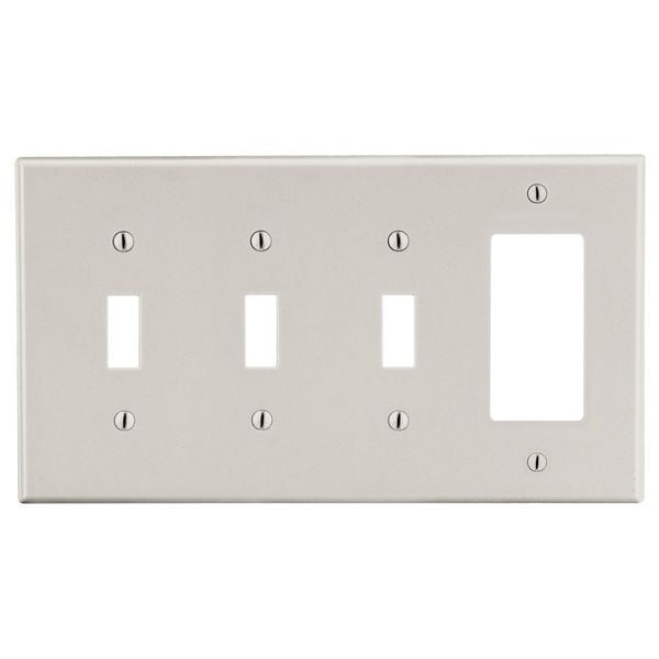 Wallplate, 4-Gang, 3) Toggle 1) Decorator, Light Almond