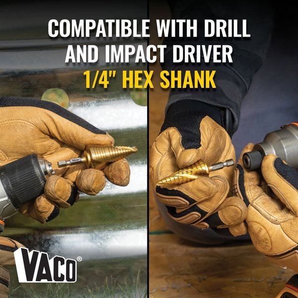 Step Drill Bit, Spiral DoubleFluted, 78Inch to 118Inch, VACO