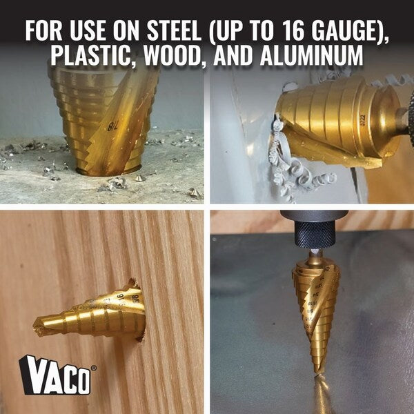 Step Drill Bit, Spiral DoubleFluted, 18Inch to 12Inch, VACO