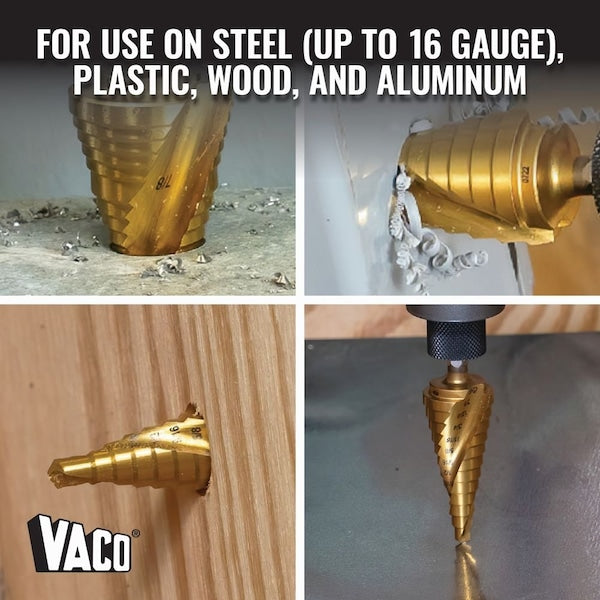 Step Bit Kit, Spiral DoubleFluted, VACO, 3Piece